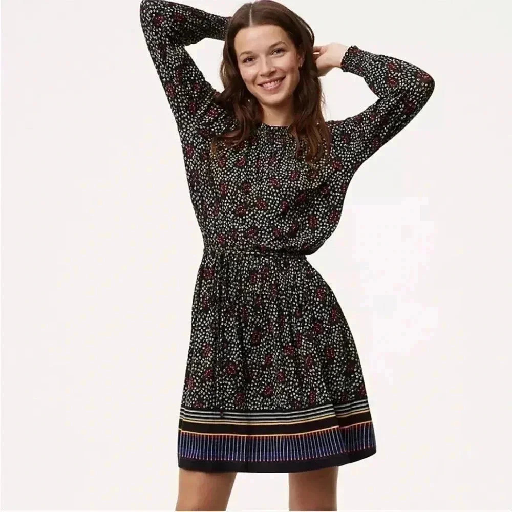 LOFT Diamond Floral Smocked Dress Size S